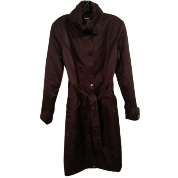 Bellisima Trench  Coat fully lined  belted Plum Wine Size 10 - Picture 3 of 6